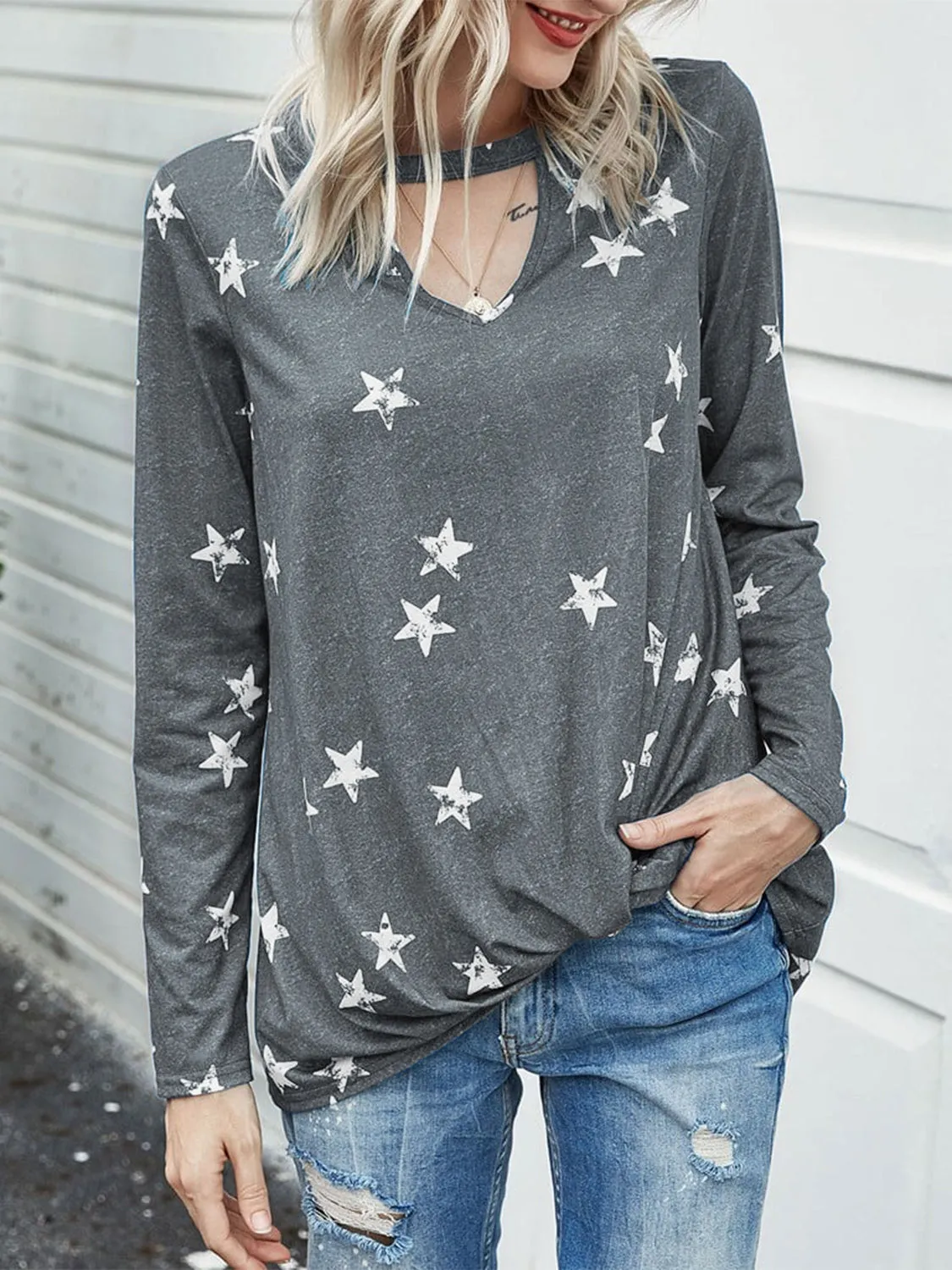 Cutout Round Neck Long Sleeve T-Shirt sold by Charming Charlie