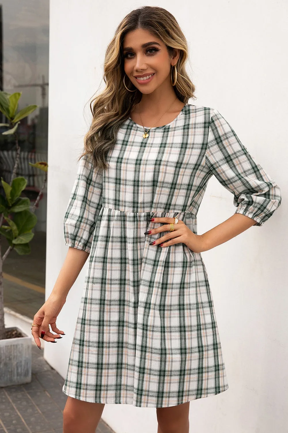 Plaid Round Neck Mini Dress sold by Charming Charlie