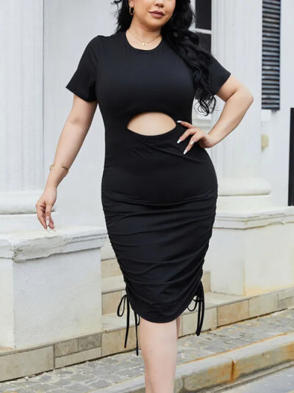 Plus Size Cutout Ruched Round Neck Short Sleeve Dress sold by Charming Charlie