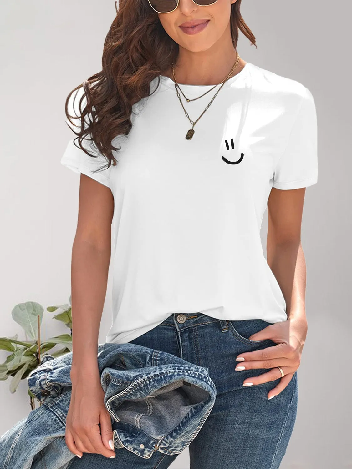 Smile Graphic Round Neck Short Sleeve T-Shirt sold by Charming Charlie product image thumbnail 2