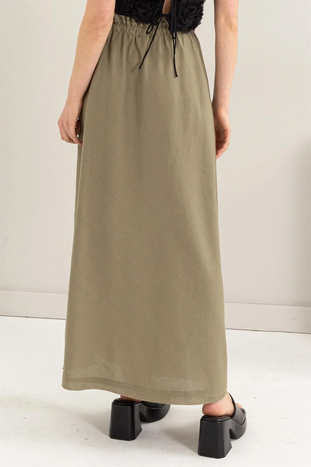 HYFVE Drawstring Washed Linen Maxi Skirt sold by Charming Charlie product image thumbnail 2