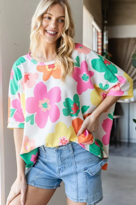 HOPELY Floral Waffle Oversize T-Shirt sold by Charming Charlie