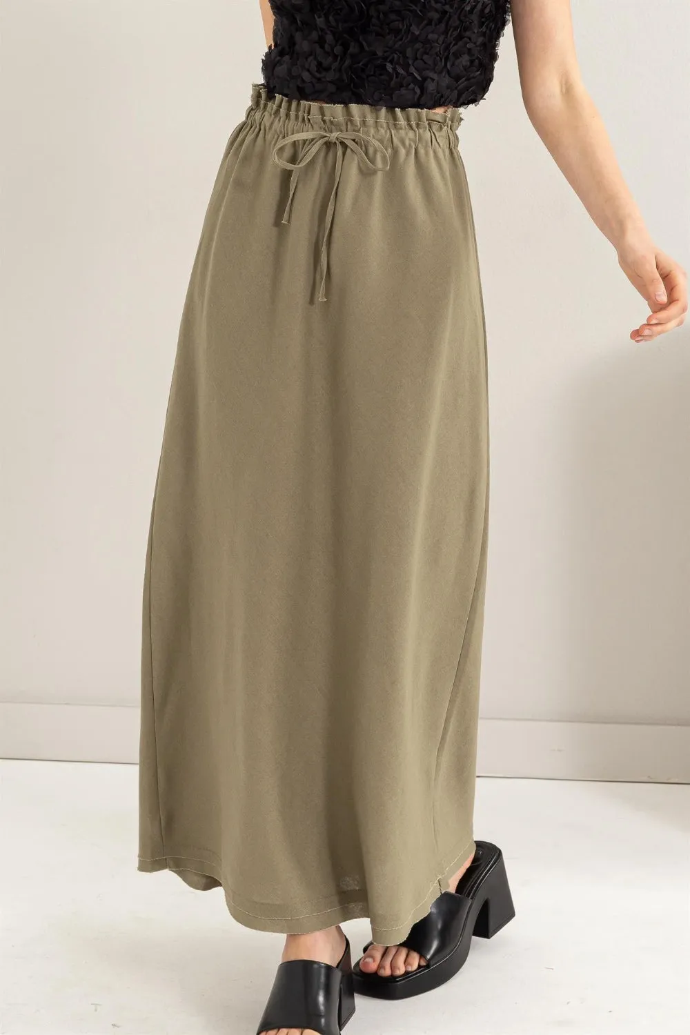 HYFVE Drawstring Washed Linen Maxi Skirt sold by Charming Charlie product image thumbnail 3