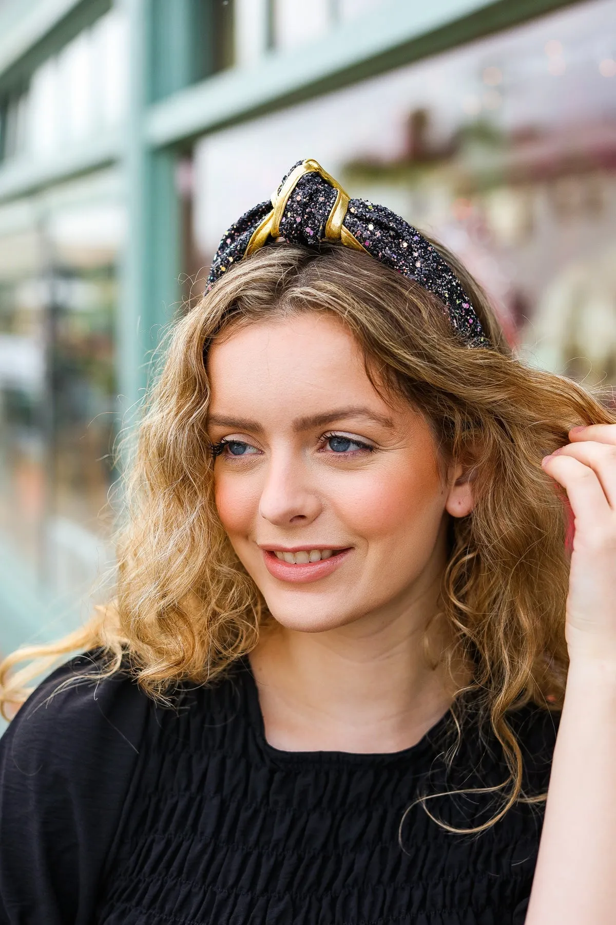 Black & Gold Glitter Top Knot Headband sold by Charming Charlie product image thumbnail 4