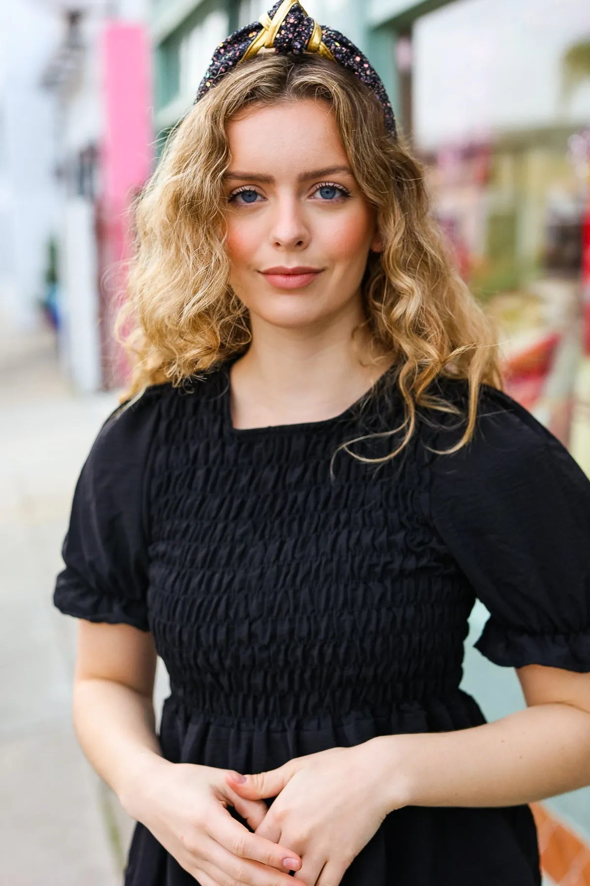 Black & Gold Glitter Top Knot Headband sold by Charming Charlie product image thumbnail 2