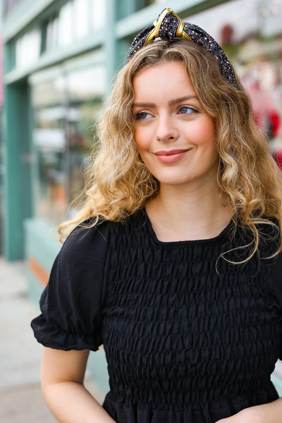 Black & Gold Glitter Top Knot Headband sold by Charming Charlie product image thumbnail 3