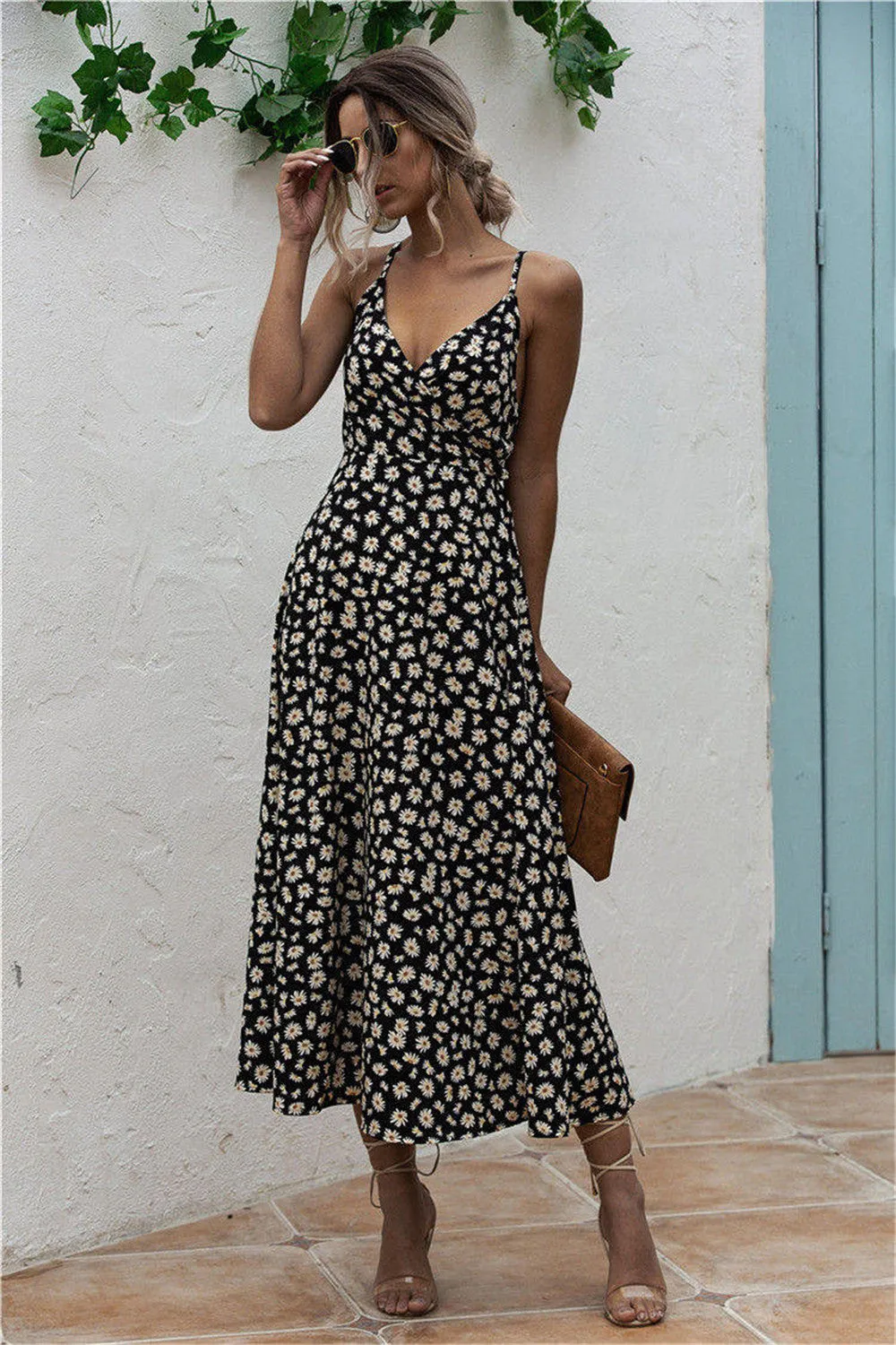 Daisy Print Surplice Midi Cami Dress sold by Charming Charlie product image thumbnail 4