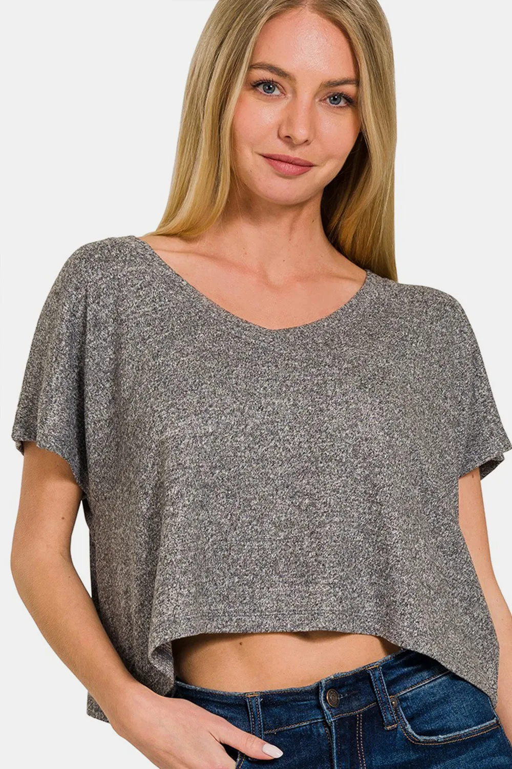 Zenana V-Neck Short Sleeve Cropped T-Shirt sold by Charming Charlie product image thumbnail 2