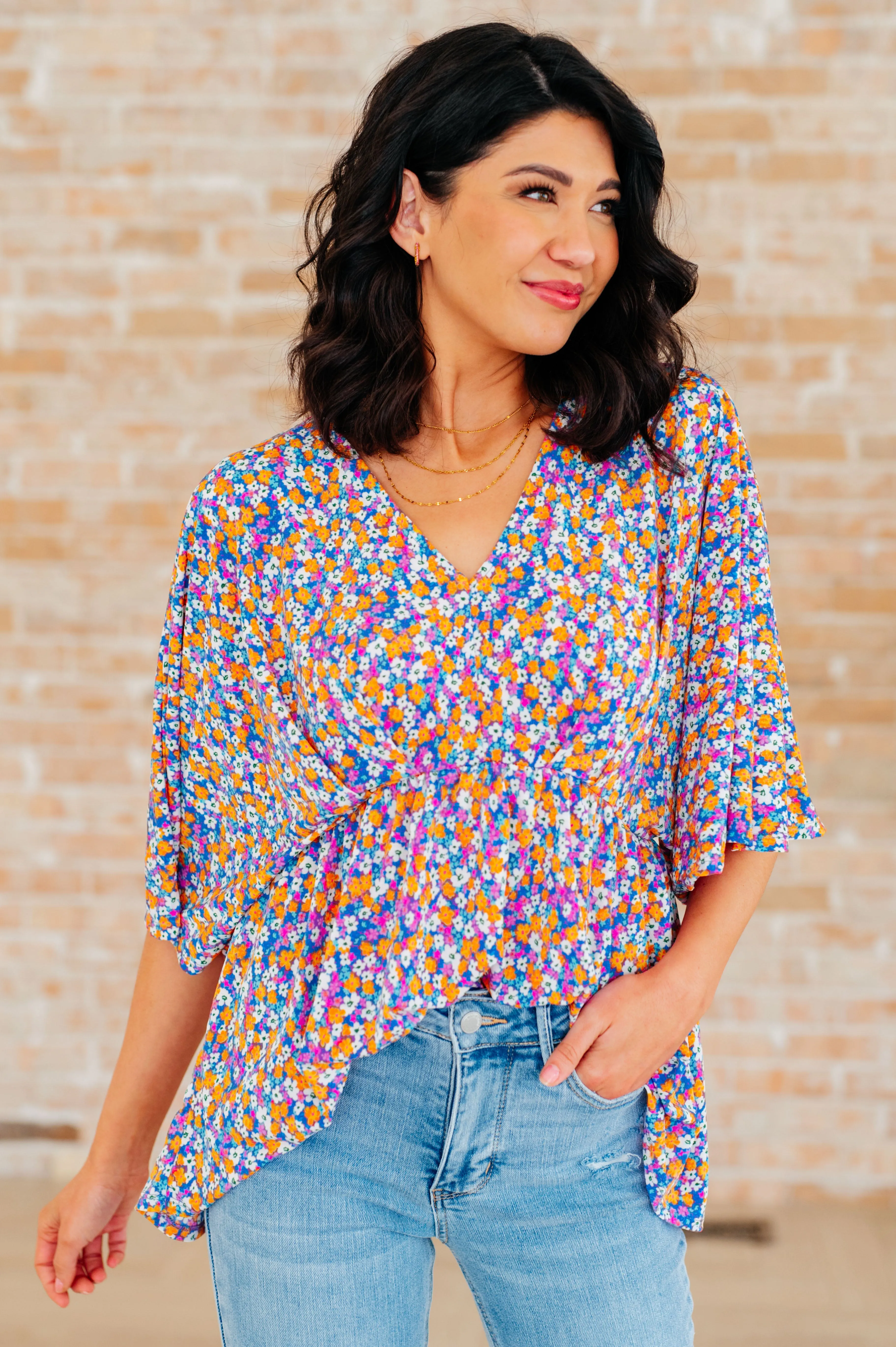 Dreamer Peplum Top in Purple Retro Ditsy Floral sold by Charming Charlie product image thumbnail 2