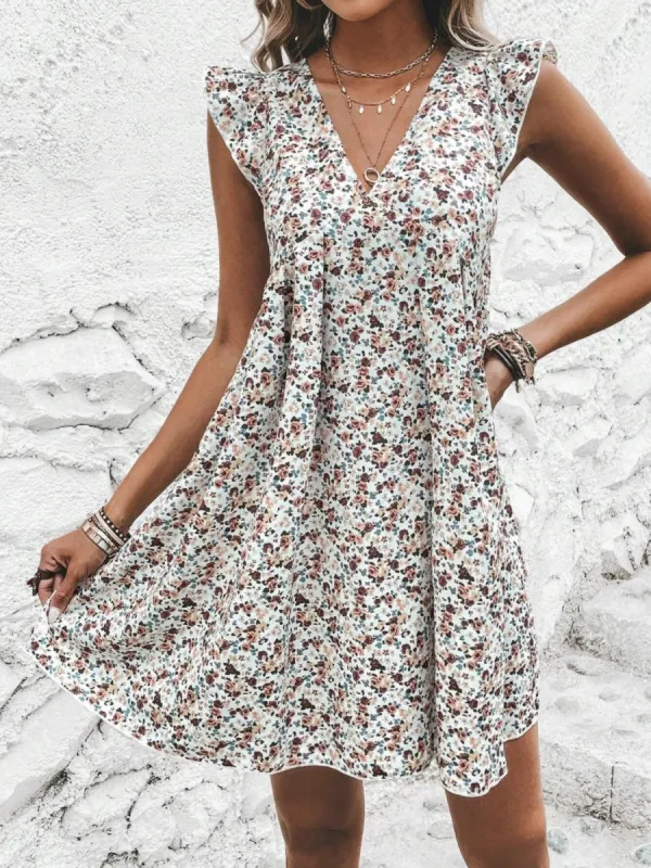 Printed V-Neck Cap Sleeve Mini Dress sold by Charming Charlie