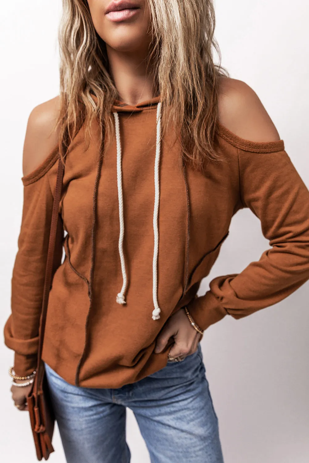 Cold Shoulder Long Sleeve Hoodie sold by Charming Charlie