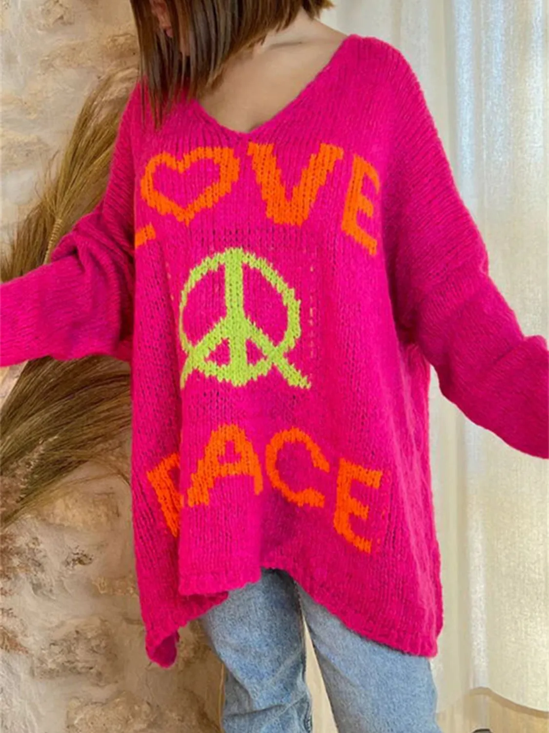 Peace Graphic V-Neck Long Sleeve Sweater sold by Charming Charlie product image thumbnail 5