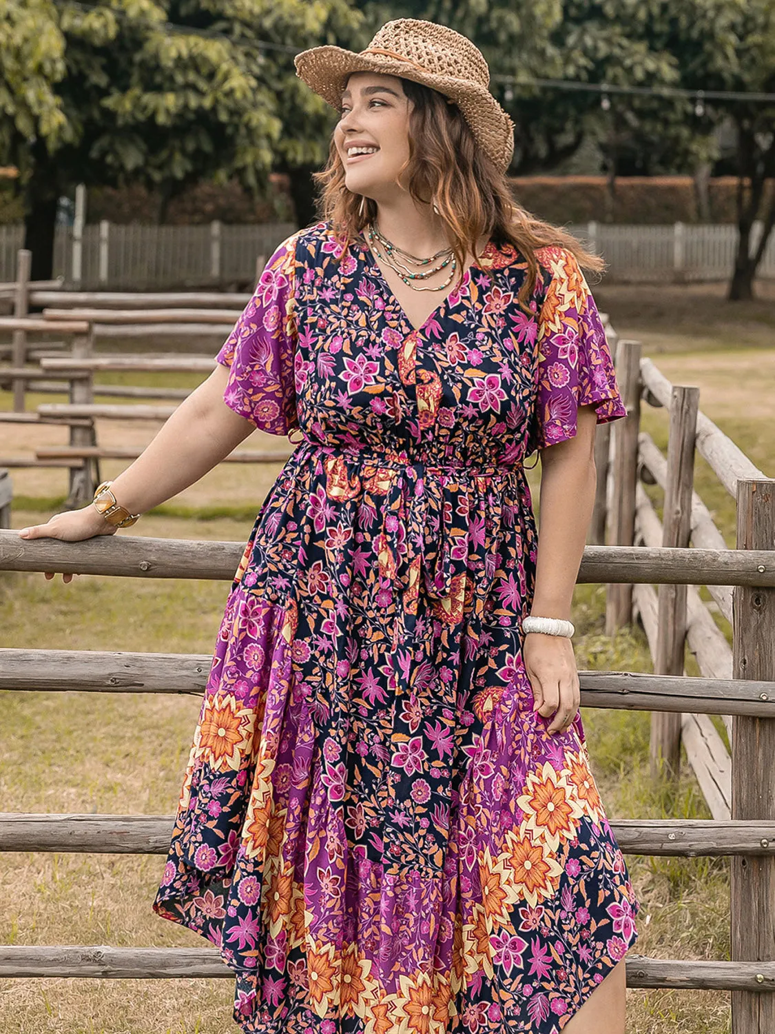 Plus Size Printed V-Neck Flutter Sleeve Midi Dress sold by Charming Charlie product image thumbnail 3
