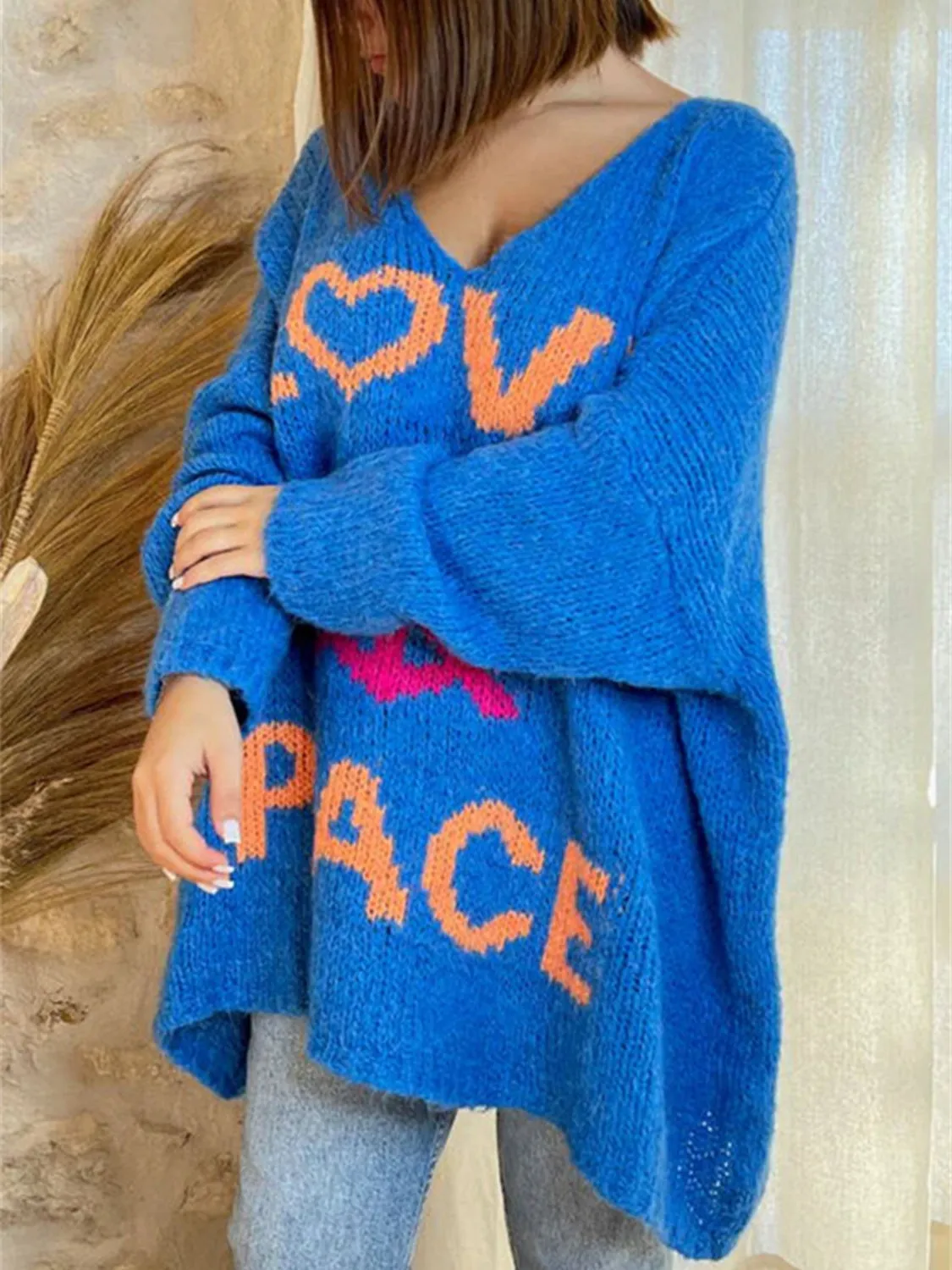 Peace Graphic V-Neck Long Sleeve Sweater sold by Charming Charlie product image thumbnail 3
