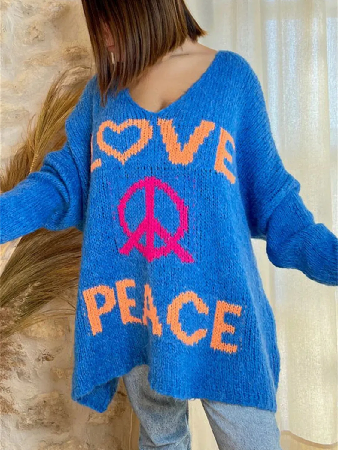 Peace Graphic V-Neck Long Sleeve Sweater sold by Charming Charlie product image thumbnail 4