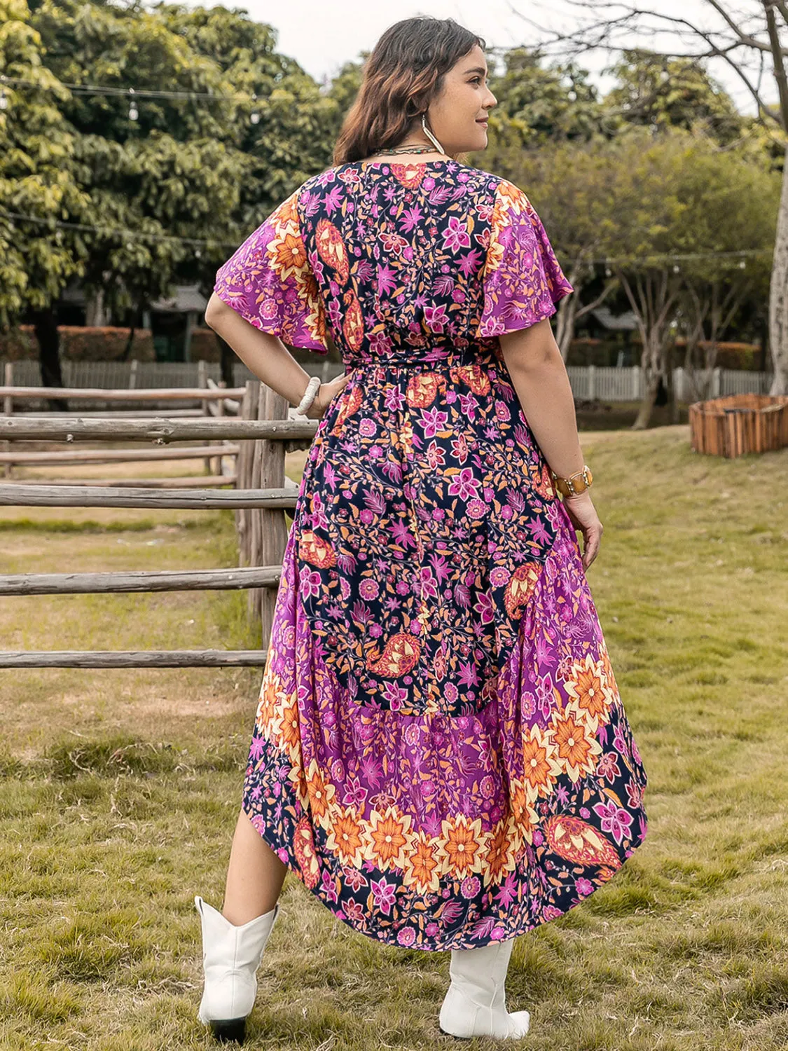 Plus Size Printed V-Neck Flutter Sleeve Midi Dress sold by Charming Charlie product image thumbnail 2
