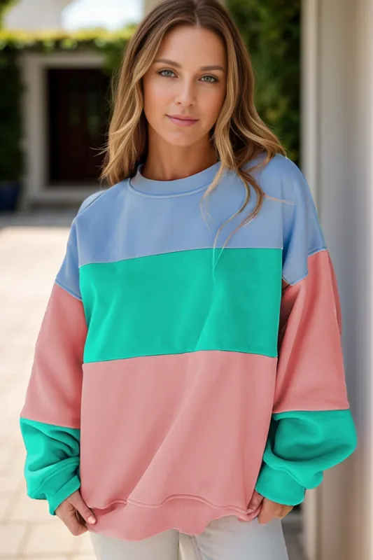 Color Block Round Neck Long Sleeve Sweatshirt sold by Charming Charlie