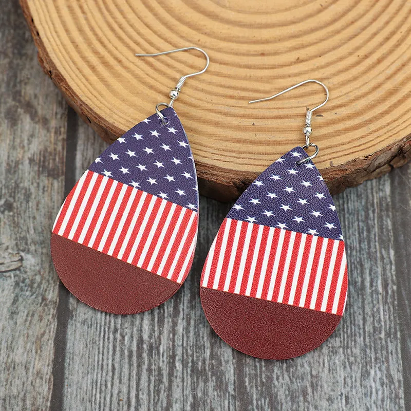 Stars and Stripes PU Leather Teardrop Earrings sold by Charming Charlie