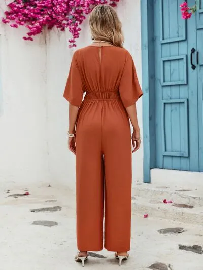 Decorative Button V-Neck Half Sleeve Jumpsuit sold by Charming Charlie product image thumbnail 2