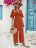 Decorative Button V-Neck Half Sleeve Jumpsuit sold by Charming Charlie