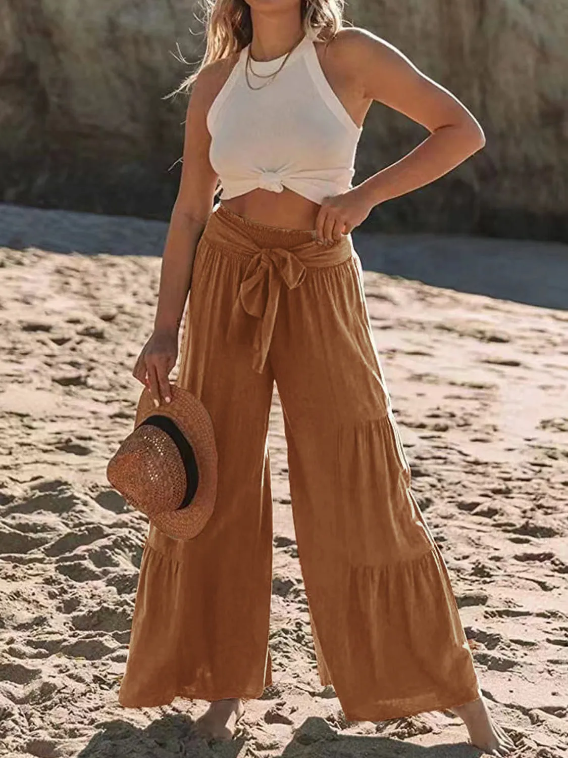 Tied Ruched Wide Leg Pants sold by Charming Charlie