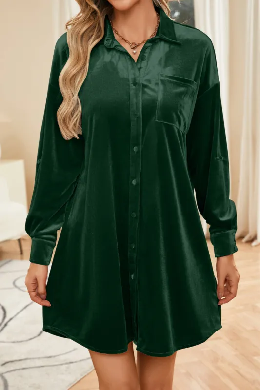 Velvet Collared Neck Long Sleeve Mini Dress sold by Charming Charlie