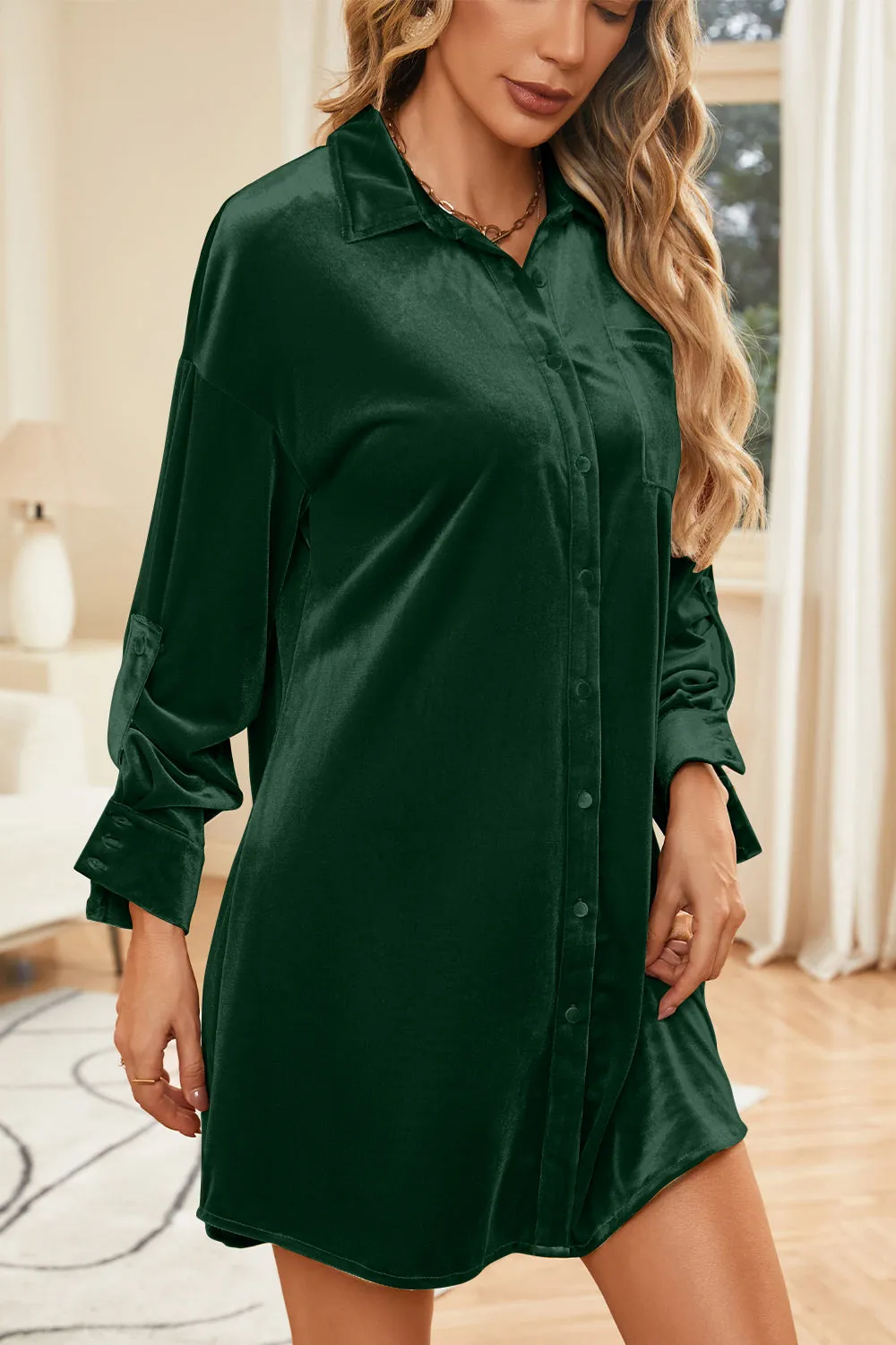 Velvet Collared Neck Long Sleeve Mini Dress sold by Charming Charlie product image thumbnail 2