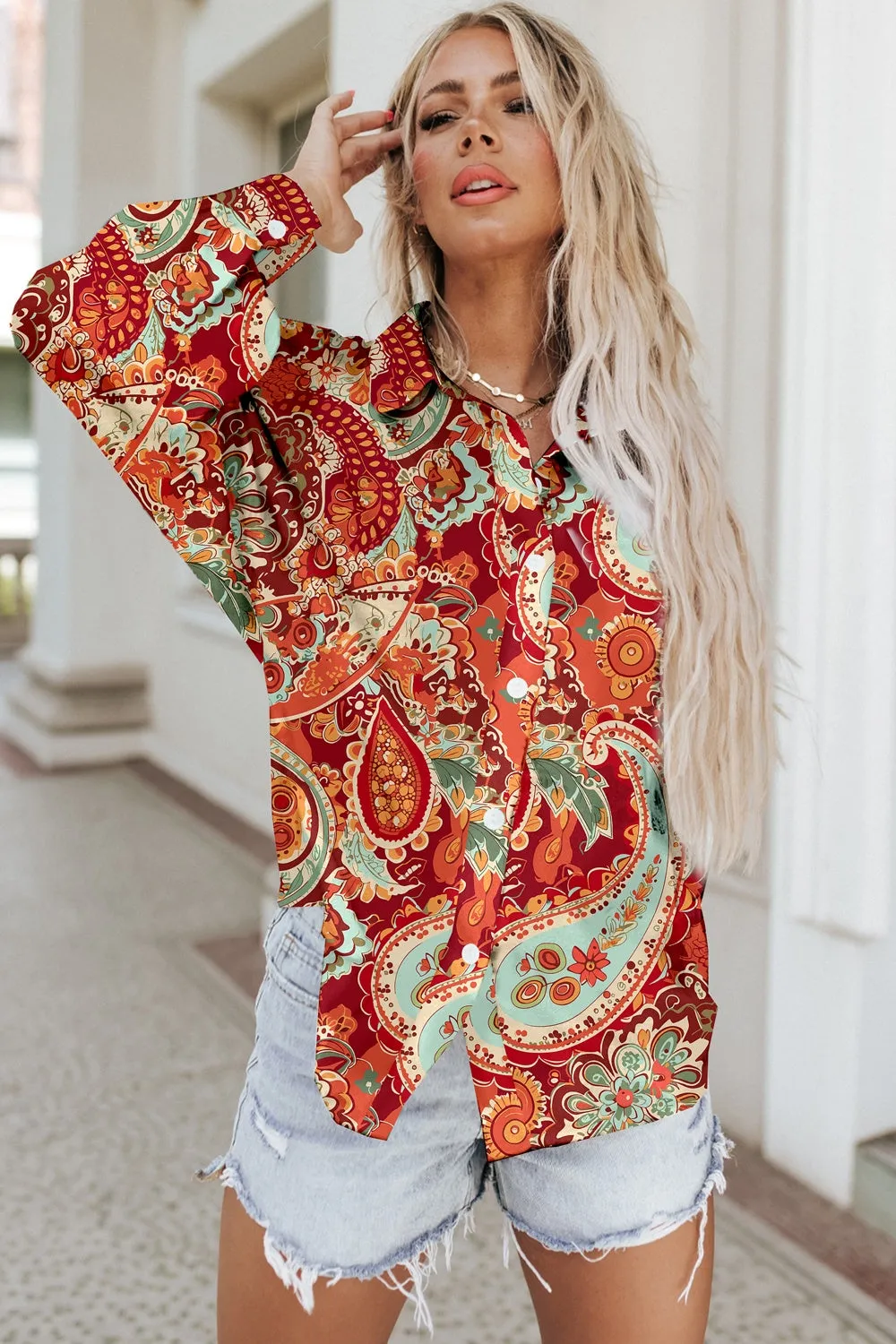 Printed Button Up Long Sleeve Shirt sold by Charming Charlie product image thumbnail 5