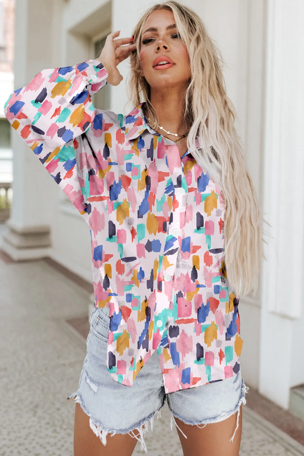 Printed Button Up Long Sleeve Shirt sold by Charming Charlie product image thumbnail 2