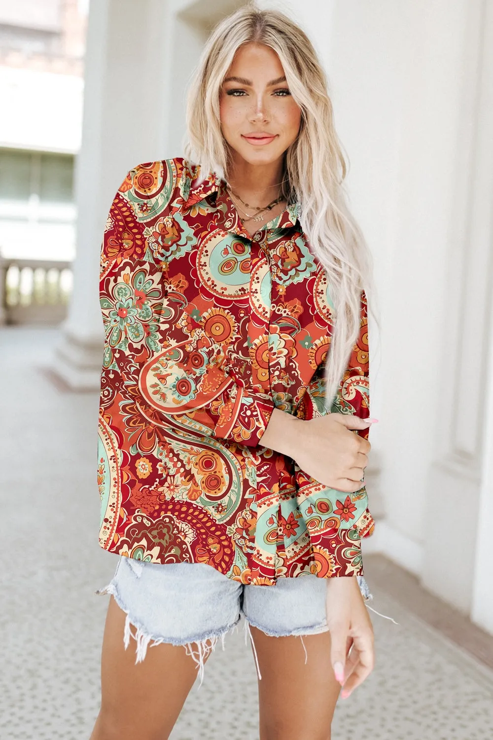 Printed Button Up Long Sleeve Shirt sold by Charming Charlie product image thumbnail 4