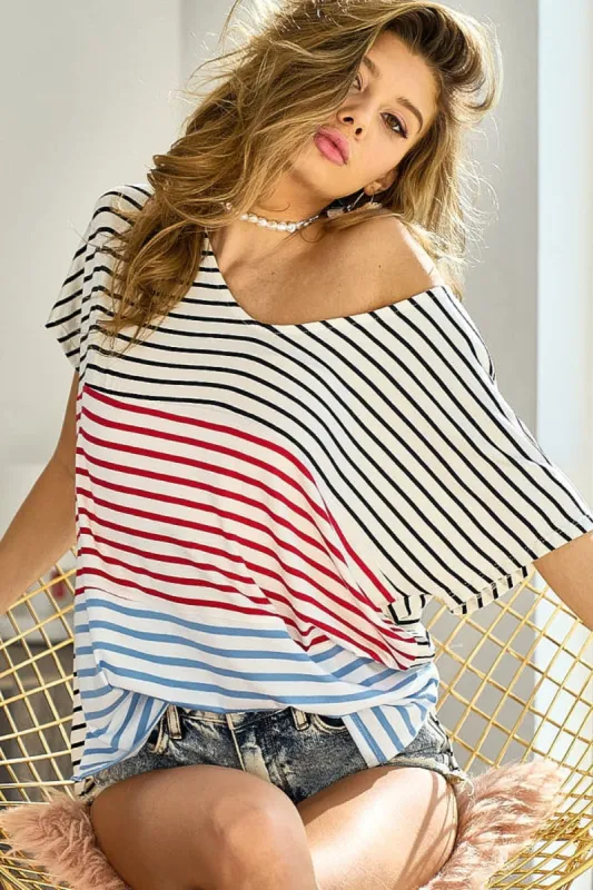 BiBi Striped Round Neck Short Sleeve T-Shirt sold by Charming Charlie