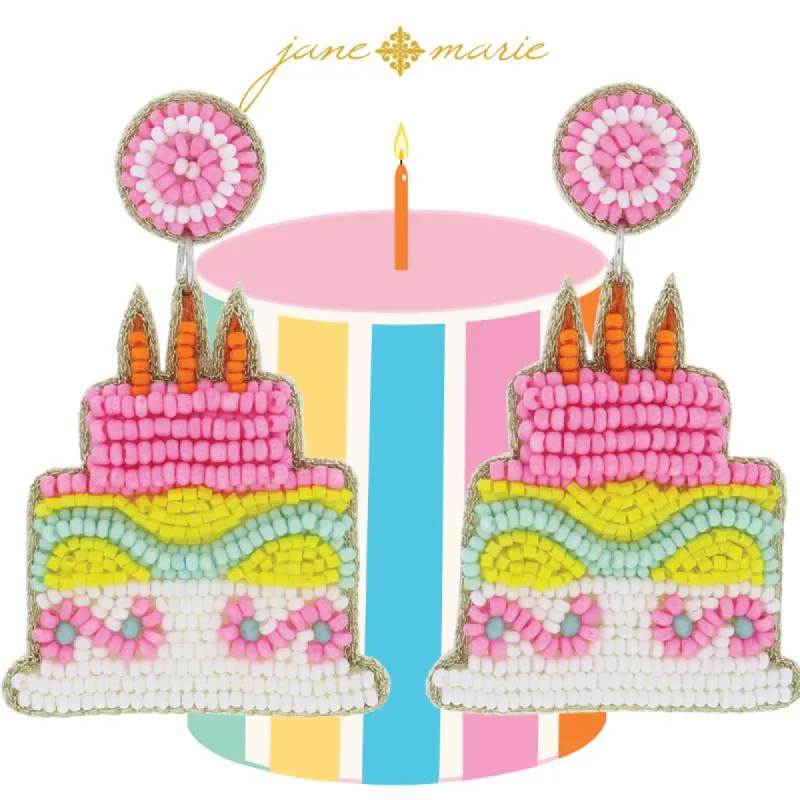 Pink and White Beaded Post with Multi Beaded 2-Tier Birthday Cake Earrings, 2.75" Top to Bottom sold by Charming Charlie