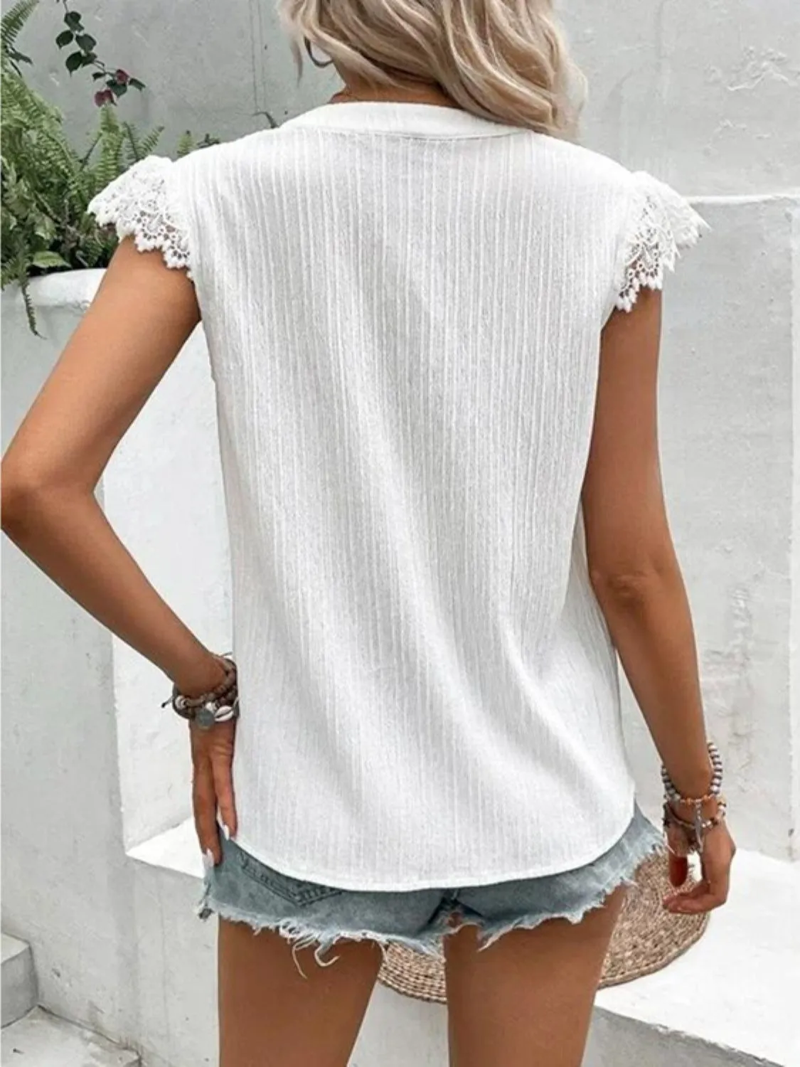 Lace Detail Notched Cap Sleeve Blouse sold by Charming Charlie product image thumbnail 2