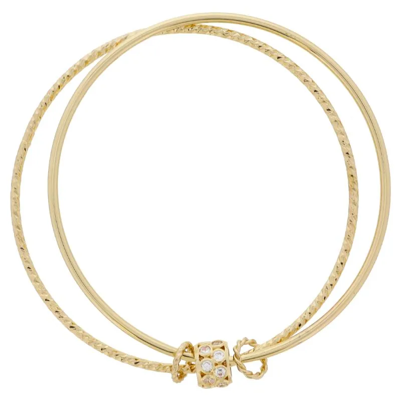 Circle Crystal Gold Rondel & Rings on Gold Textured Bangle & Smooth Bangle Bracelet, 9" Around sold by Charming Charlie