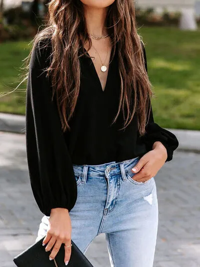 Ruched Notched Balloon Sleeve Blouse sold by Charming Charlie product image thumbnail 5