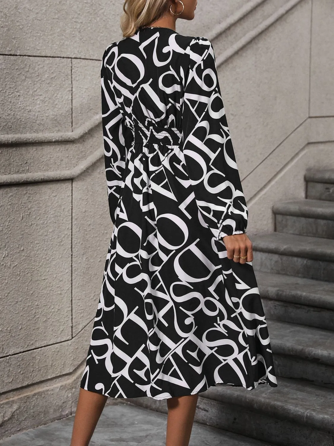 Printed V-Neck Long Sleeve Midi Dress sold by Charming Charlie product image thumbnail 2