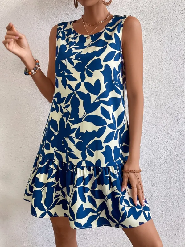 Printed Round Neck Ruffle Hem Dress sold by Charming Charlie