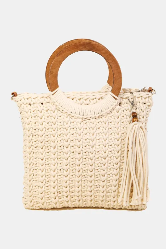 Fame Crochet Knit Convertible Tote Bag with Tassel sold by Charming Charlie