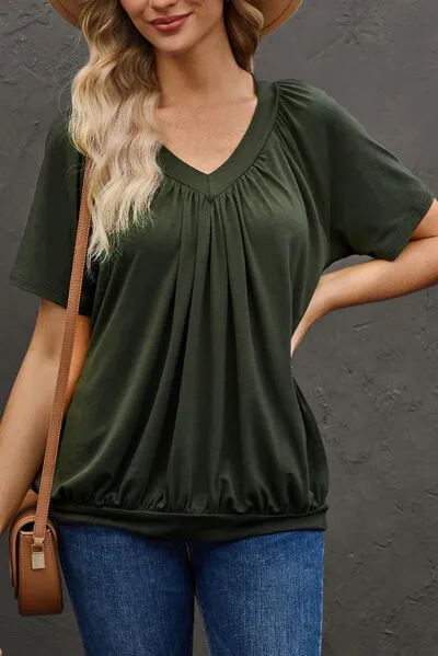 V-Neck Ruched Short Sleeve T-Shirt sold by Charming Charlie product image thumbnail 5