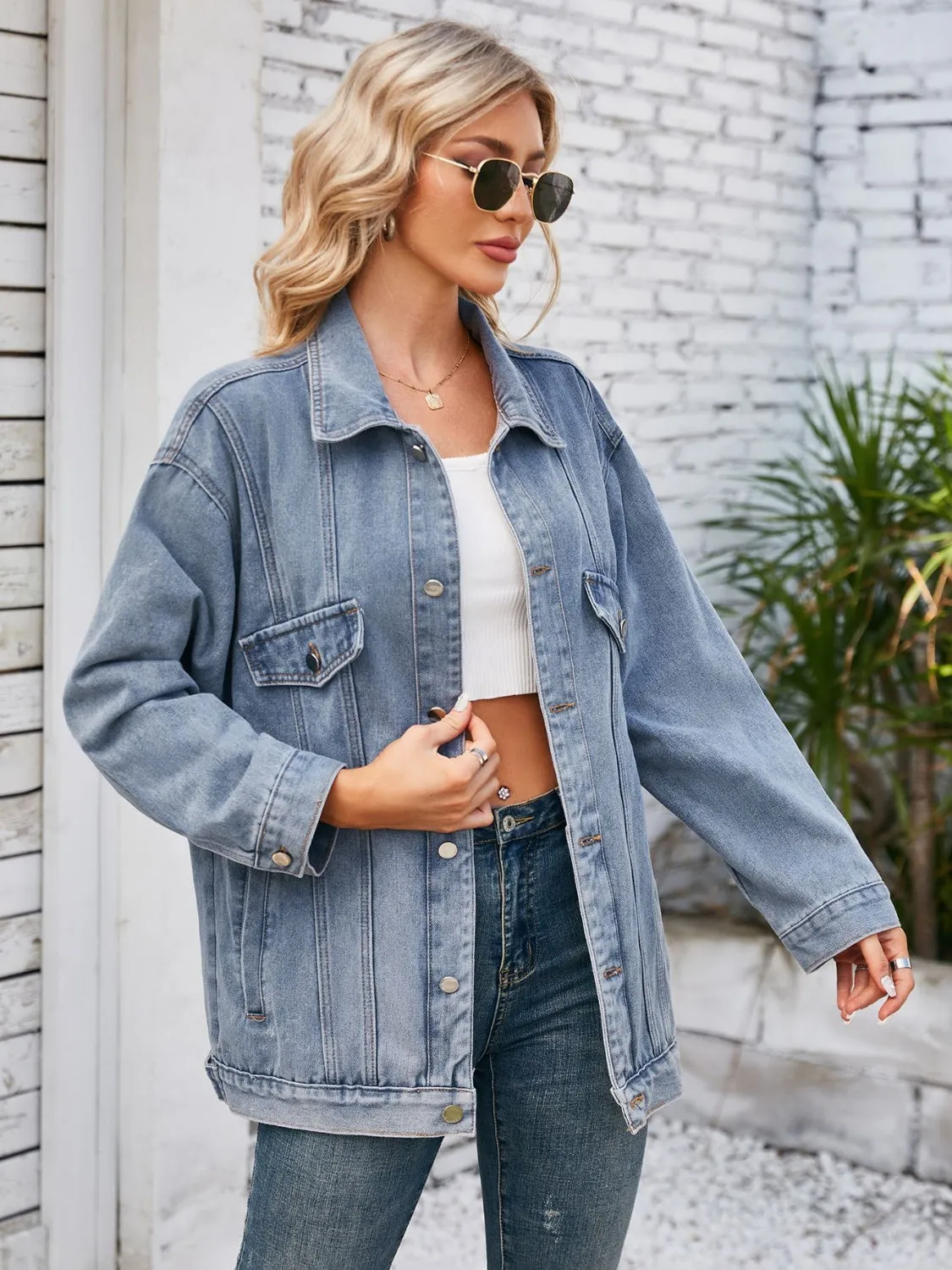 Button Up Long Sleeve Denim Jacket sold by Charming Charlie product image thumbnail 3