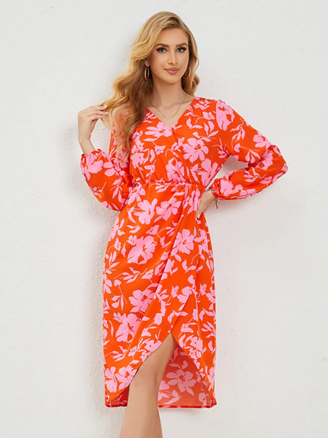 Printed Surplice Long Sleeve Midi Dress sold by Charming Charlie