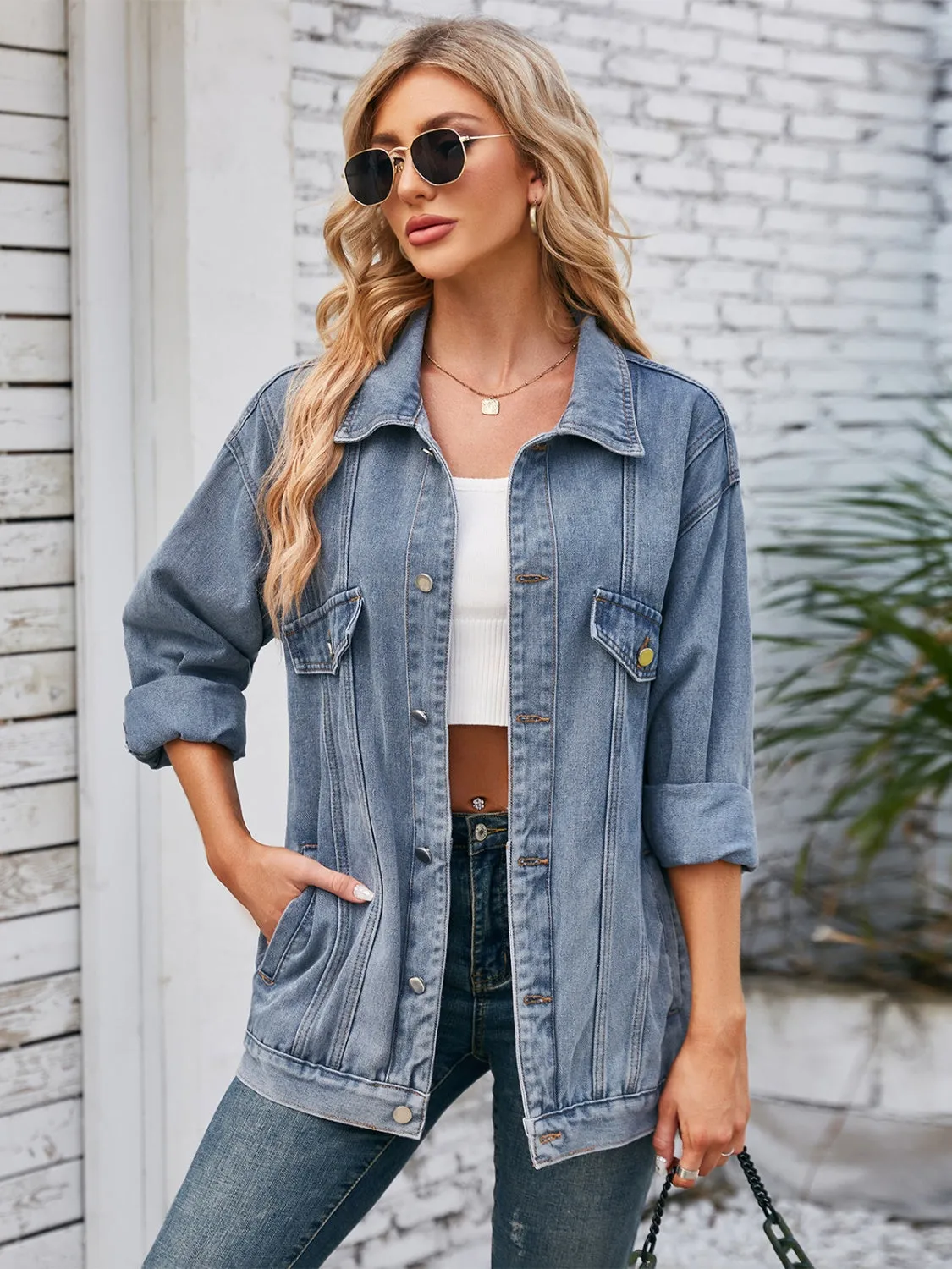 Button Up Long Sleeve Denim Jacket sold by Charming Charlie product image thumbnail 4