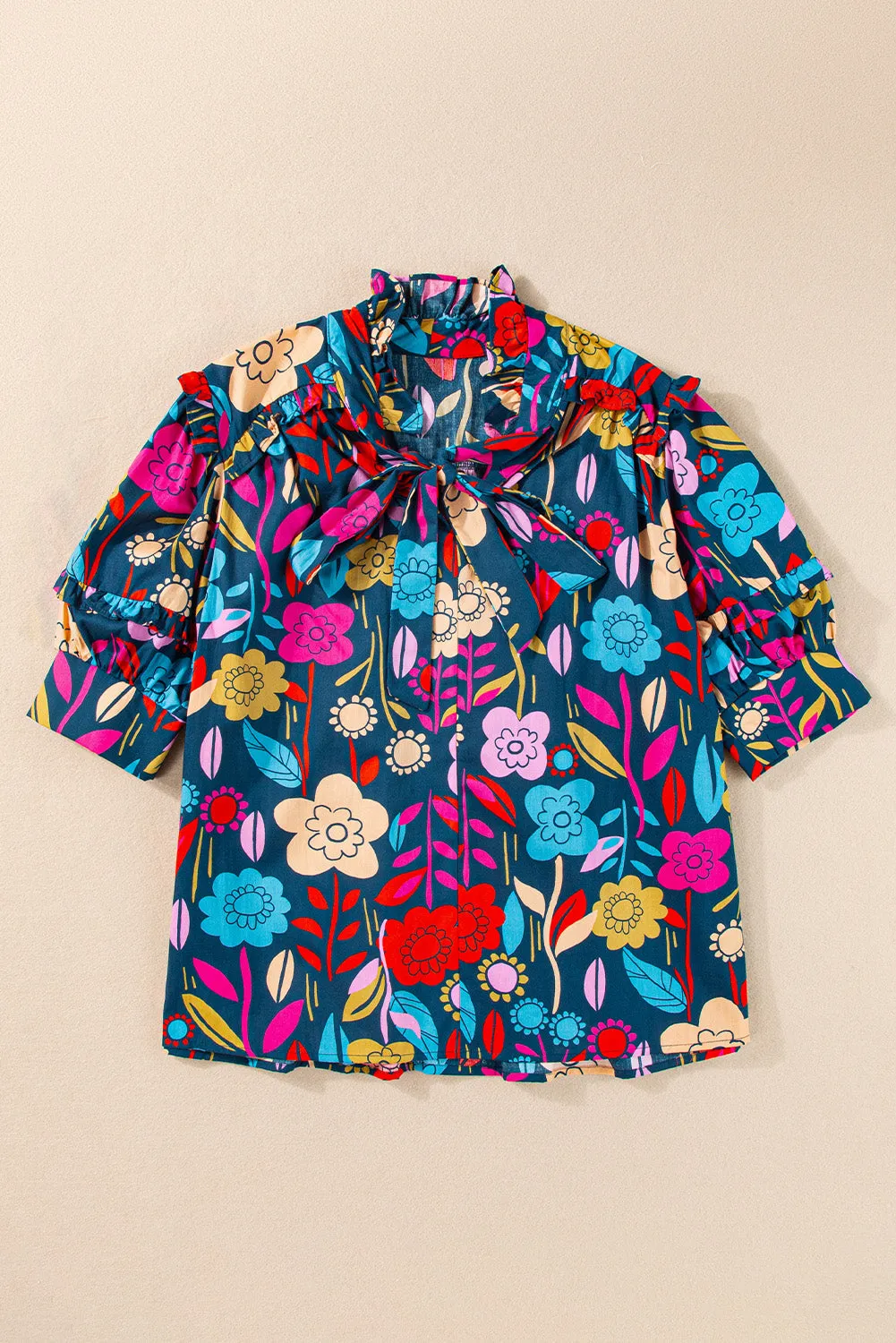 Printed Tie Neck Half Sleeve Blouse sold by Charming Charlie product image thumbnail 2