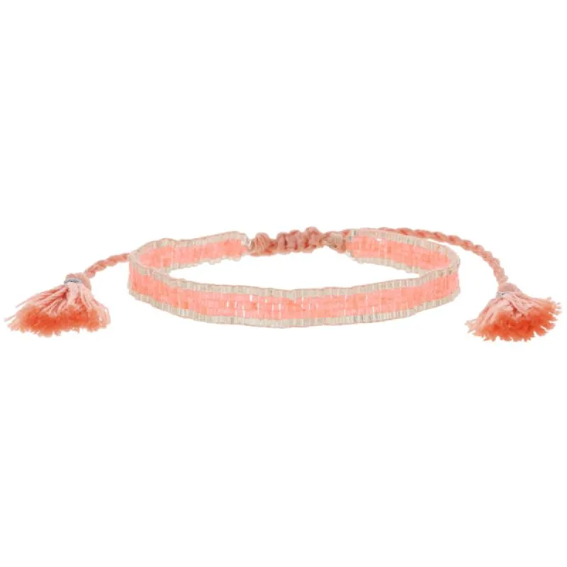 Thin Coral with Silver Edge Woven Mini Beaded Band Bracelet, .25" Wide sold by Charming Charlie