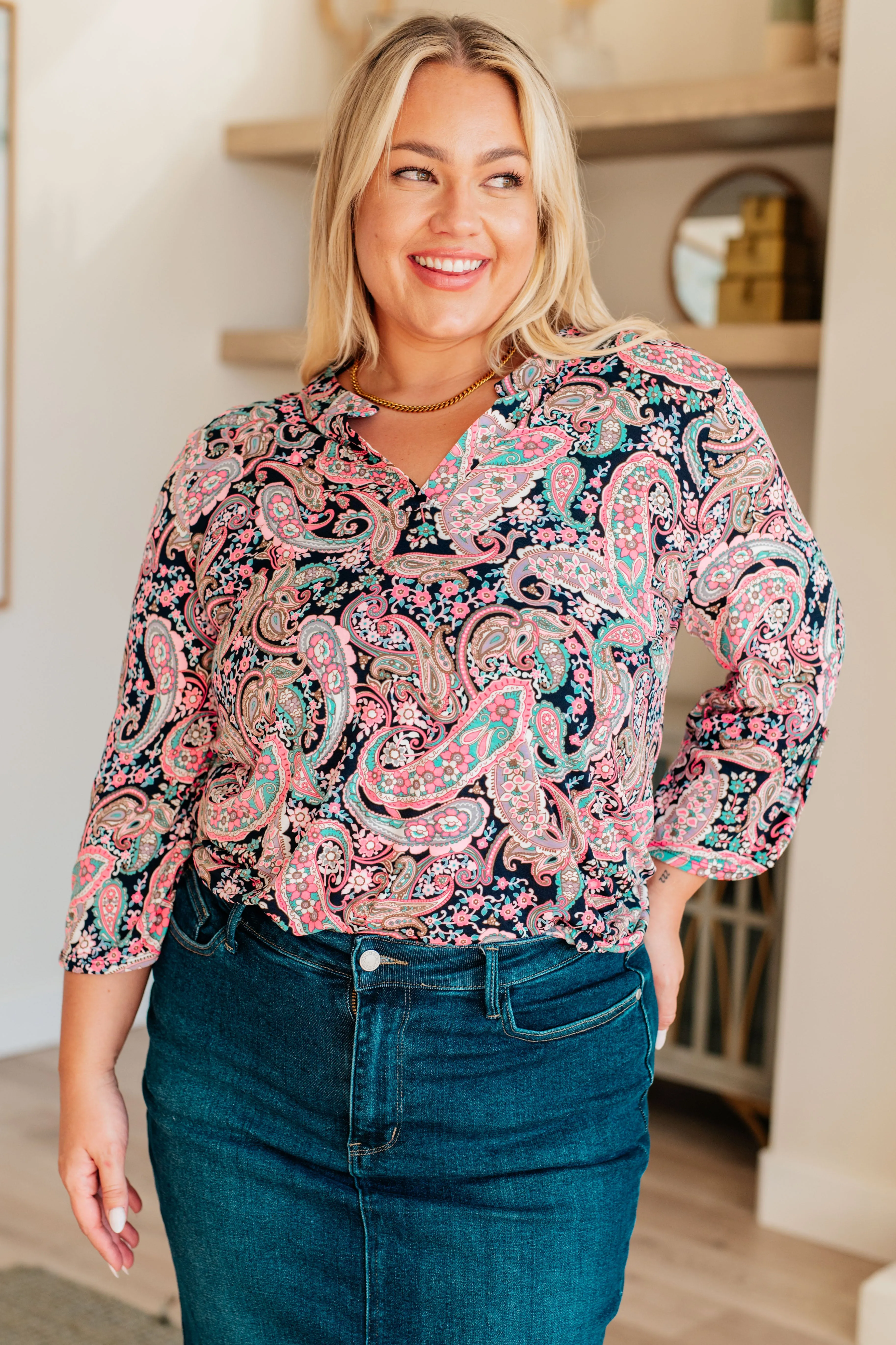 Lizzy Top in Pink Paisley sold by Charming Charlie
