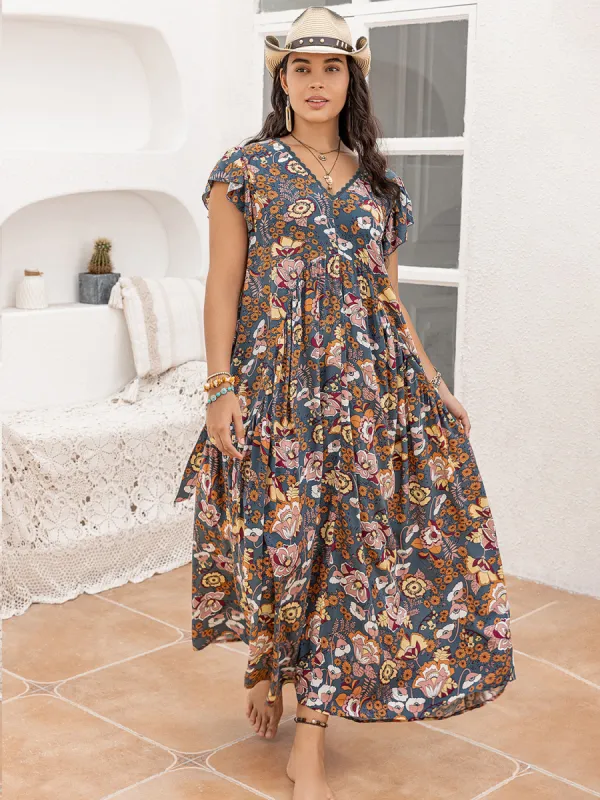 Plus Size Ruffled Printed Cap Sleeve Dress sold by Charming Charlie