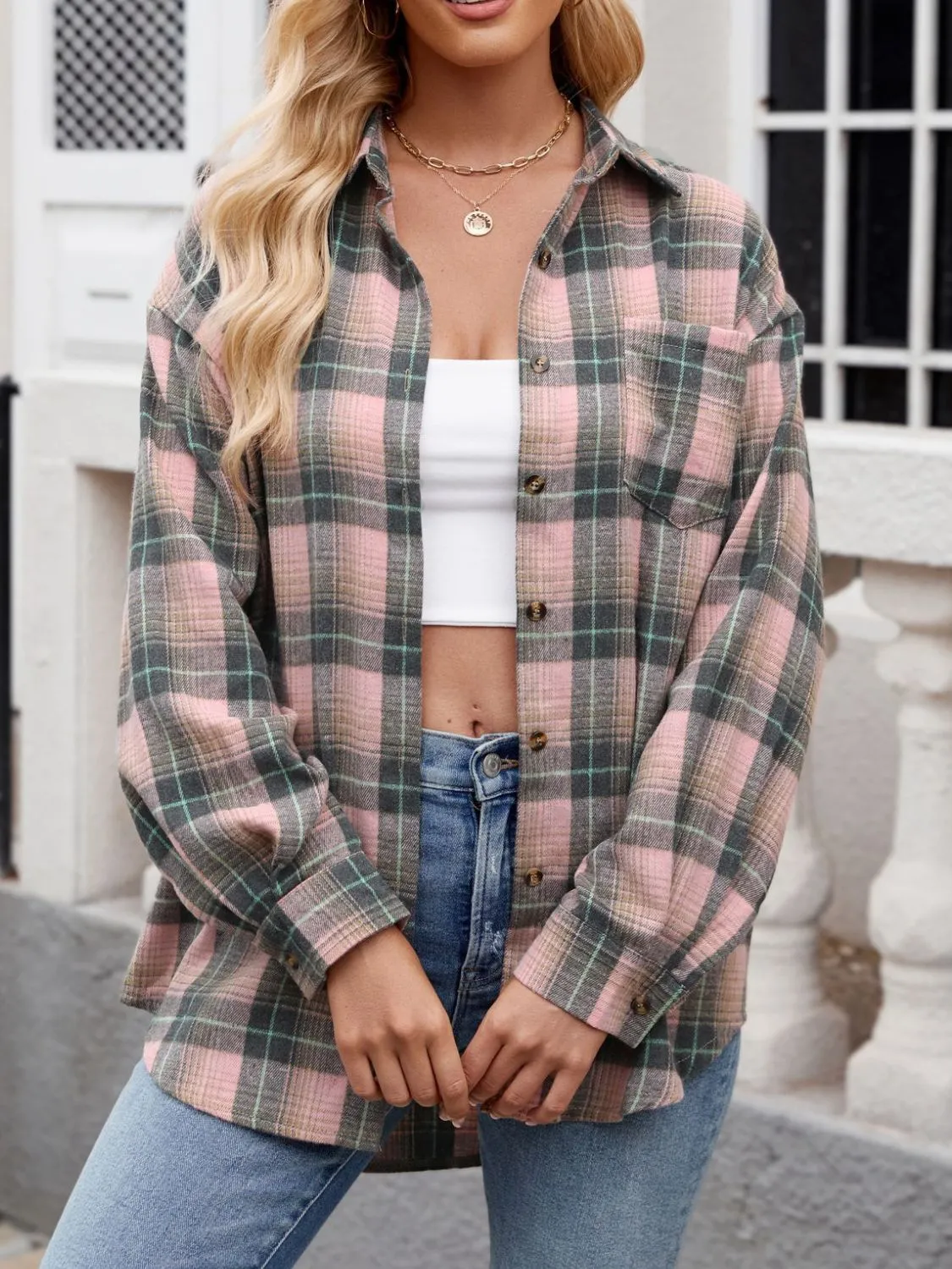 Plaid Collared Neck Long Sleeve Shirt sold by Charming Charlie product image thumbnail 2