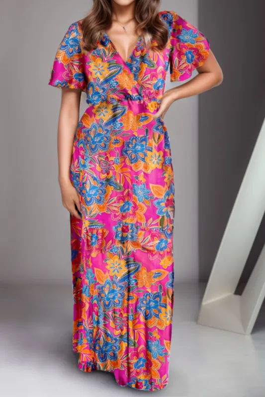 Printed Surplice Short Sleeve Maxi Dress sold by Charming Charlie