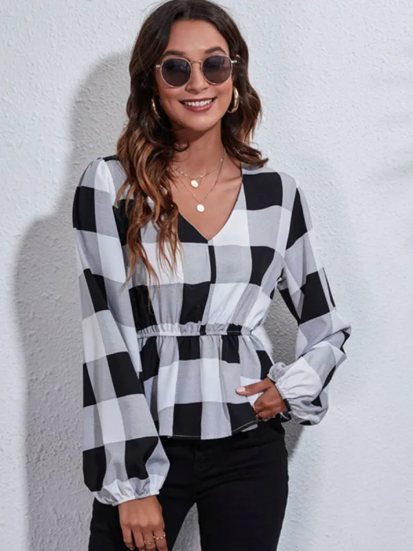 Ruched Printed V-Neck Long Sleeve Blouse sold by Charming Charlie