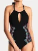 Cutout Printed Halter Neck One-Piece Swimwear sold by Charming Charlie